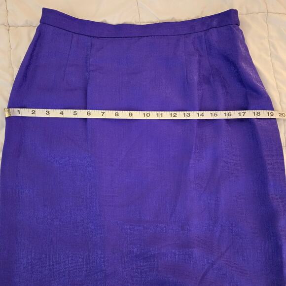 Vintage 100% Silk Satin Cobalt Blue Pencil Skirt Size 12P Career Office Work - Picture 11 of 13